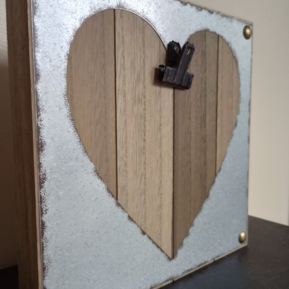 Rustic Photo "Frame" - Wood Heart Tin Brass 10.5"x10.5"x1.5"